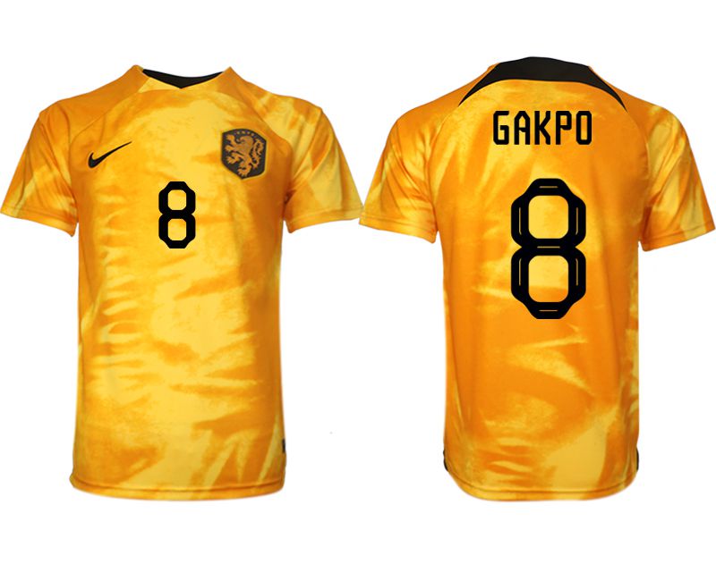 Men 2022 World Cup National Team Netherlands home aaa version yellow #8 Soccer Jersey
